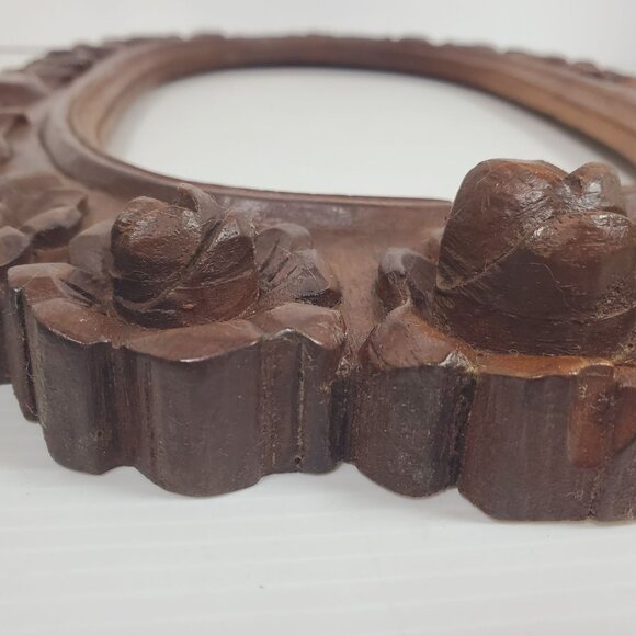VTG Hand Carved Wooden Oval Frame Floral Boho Wall Art Frame Rustic Cottagecore - Picture 5 of 14
